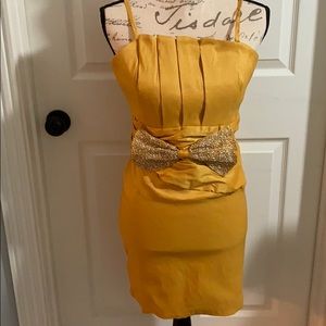 Ceres M Mustard Gold Cocktail Dress with Bow